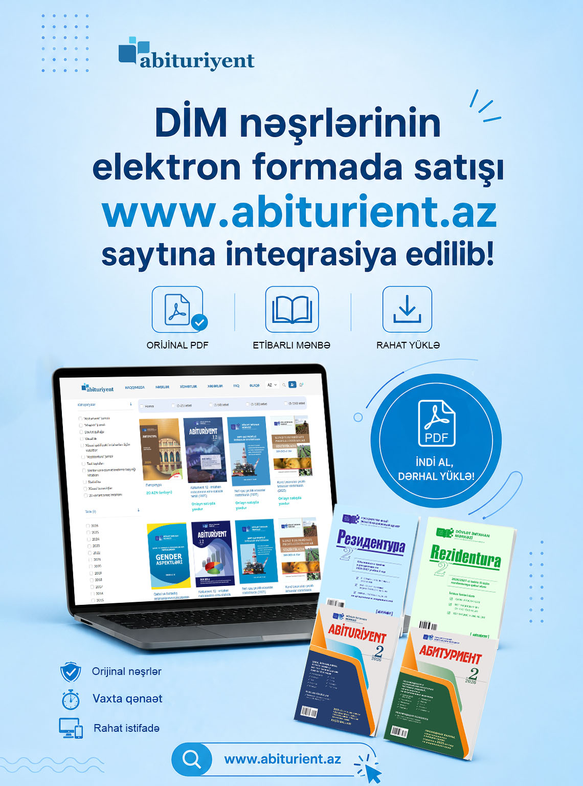 DİM nəşrlərinin elektron formada satışı www.abiturient.az saytına inteqrasiya edilib